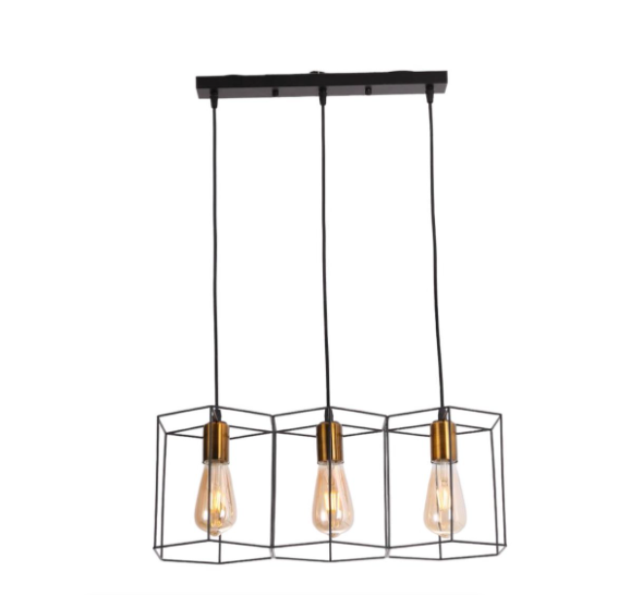 3 Light Indoor Metal Black and Gold Finish Pendant Lamp