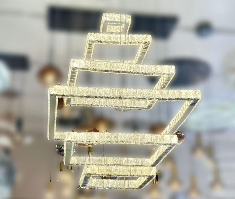 Modern Crystal Chandeliers LED 7 Square Rings 2M Chandelier Pendant Lights Height Shape Adjustable