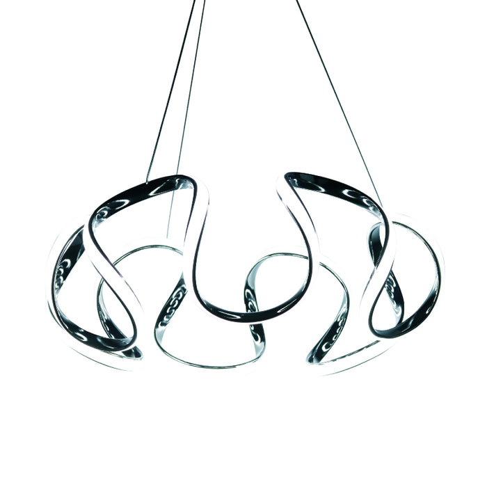 Modern Silver Chandelier with Wave Acrylic Shade - 3/5/6 Lights Dining Room Pendant Light (White/Warm Light)