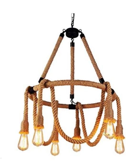 Hemp Rope Chandelier Retro Farmhouse Pendant Lighting Round Wagon Wheel Light Fixtures 6 Lights Rustic Wagon Wheel Chandelier For Kitchen Bedroom Dinning