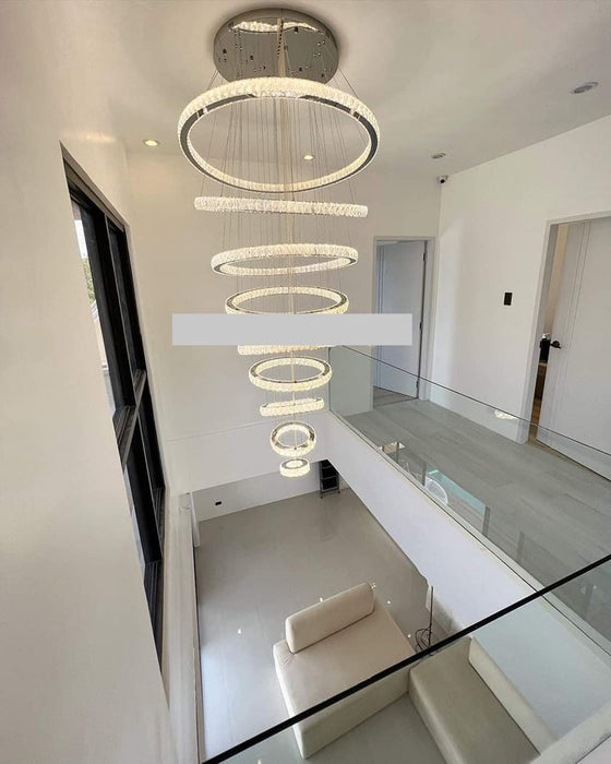 Modern LED Ring Chandeliers & Pendant Lights Remote Control Glass for Villa Building Staircase Hotel Lobby or Luxury Homes