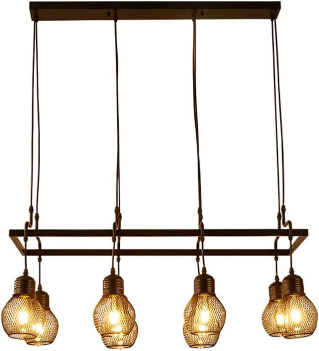 Black Industrial Metal Chaner E27 8-Light Adjustable Pendent Lamp Cafe Bar Decor Suspended Light Fixture Rustic Farmhouse Dining Table Ceiling Hanging Light