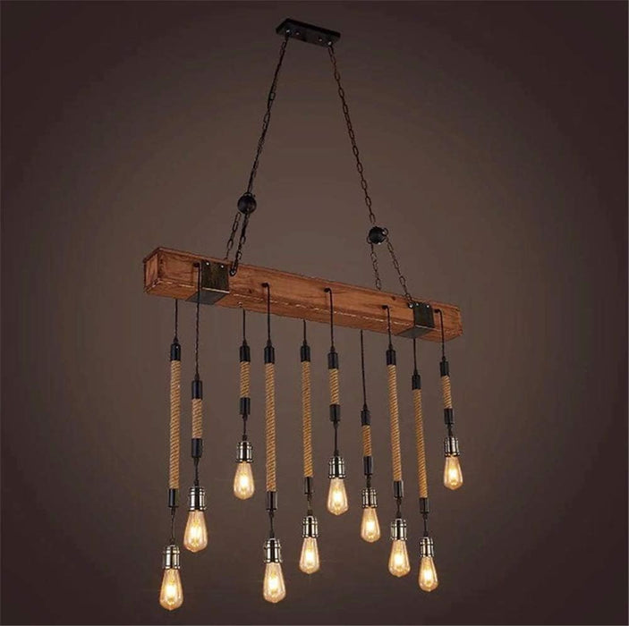 10-Light Dark Brown Wood and Black Linear Farmhouse Bare Bulb LED Chandelier, Large Linear Modern Farmhouse Chandeliers Light for Dining Room, Kitchen Island, Bedroom