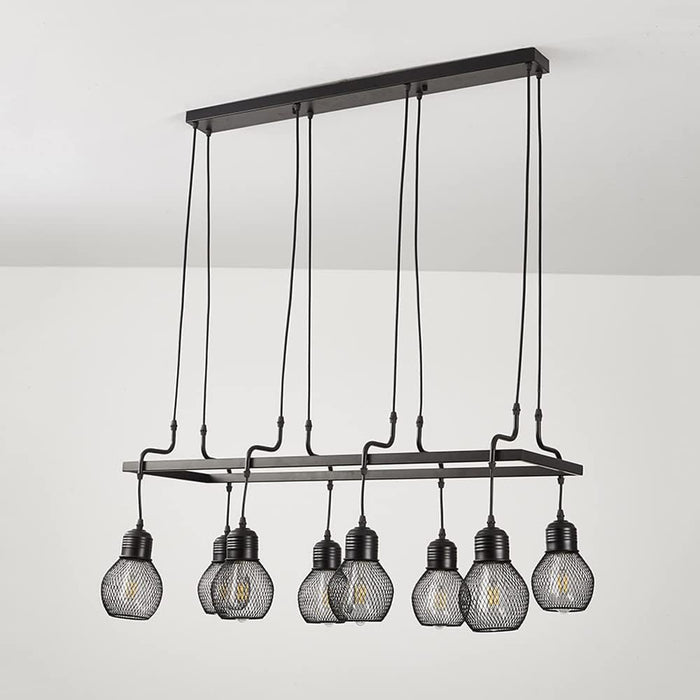 Black Industrial Metal Chaner E27 8-Light Adjustable Pendent Lamp Cafe Bar Decor Suspended Light Fixture Rustic Farmhouse Dining Table Ceiling Hanging Light