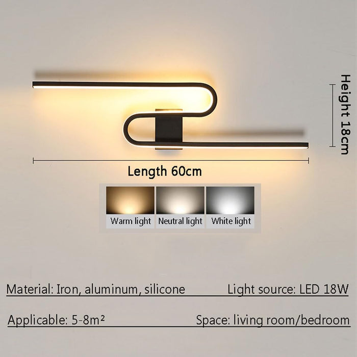 Black LED Wall Sconces 3-Tone Lighting Modern LED Bathroom Vanity Light Fixtures 23.6 Inch Linear Wall Lamp for Living Room Indoor Wall Lighting for Bedroom