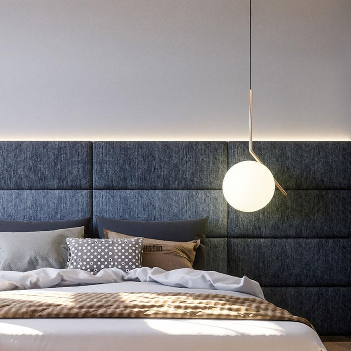 Creative White Glass Hanging Lamp for Bedroom Gold Pendant Light Globe Glass Hanging Lighting for Kitchen Island Single Head Drop Light with E26