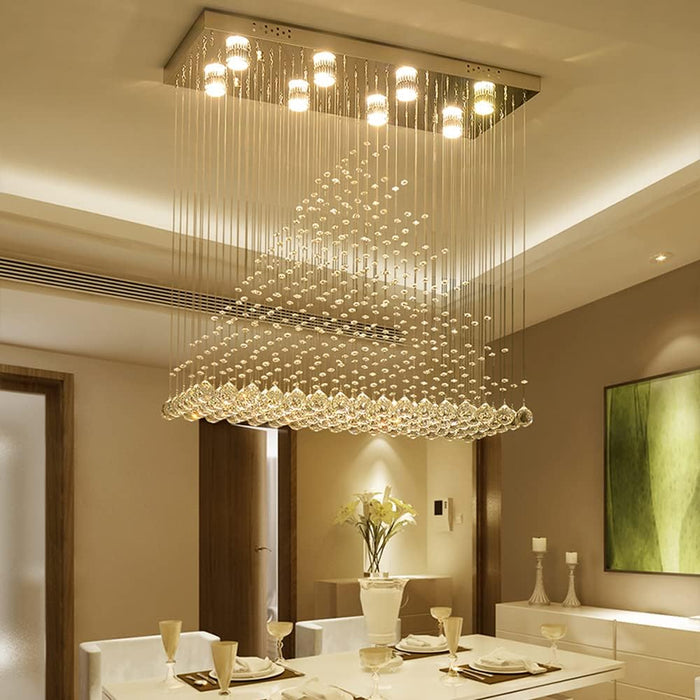Modern Crystal Chandelier Chrome Flush Mount Ceiling Light | Rectangular Design for Dining Room & Kitchen Island
