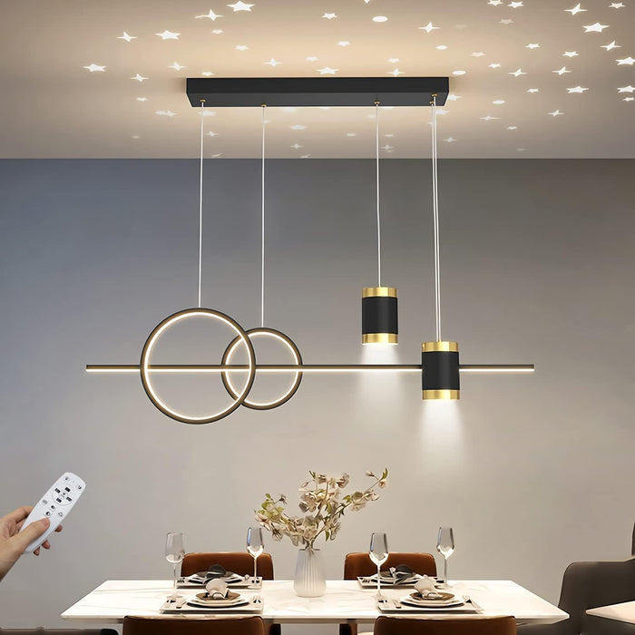 LED Pendant Lights Dining Table Modern Pendant Light Height Adjustable Designer Pendant Lamp Dimmable With Remote Control Pendant Light for Dining Room Living Room Kitchen Bar Lamps 100cm (Black)