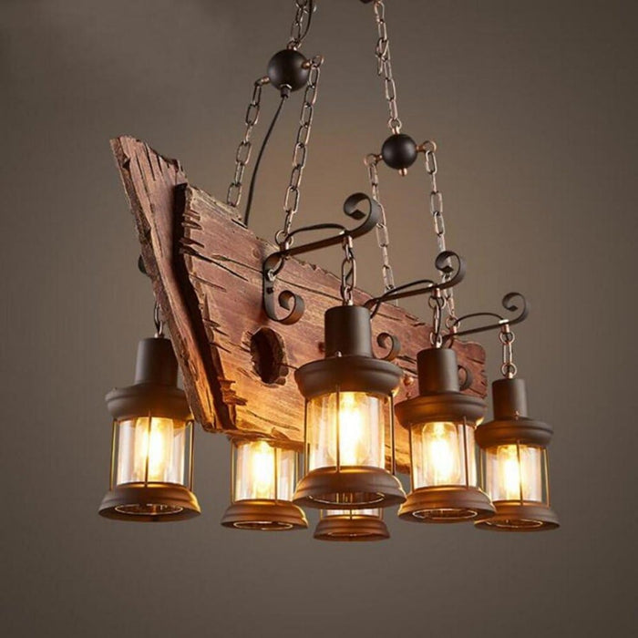 6-Lights Hanging Lighting, Kerosene Glass Shade Pendant Lamp, Industrial Ship Suspension Light for Kitchen Island Bedroom Dining Room