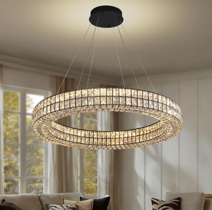 Modern LED Chandelier Black High Ceiling Chandelier Dimmable Crystal Chandeliers for Dining Room Foyer Living Room Entryway Staircase(2700K-6000k, )