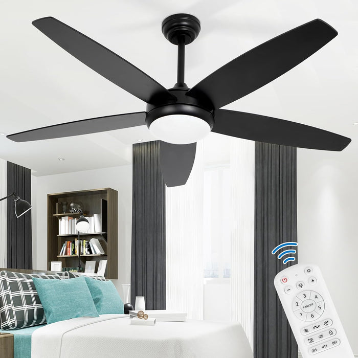 52inch Wood Ceiling Fan with Light 5 Dual Blades Ceiling Fan with light and Remote 6 Speed Levels LED Dimmable Reversible Function for Farmhouse Bedroom Living Room