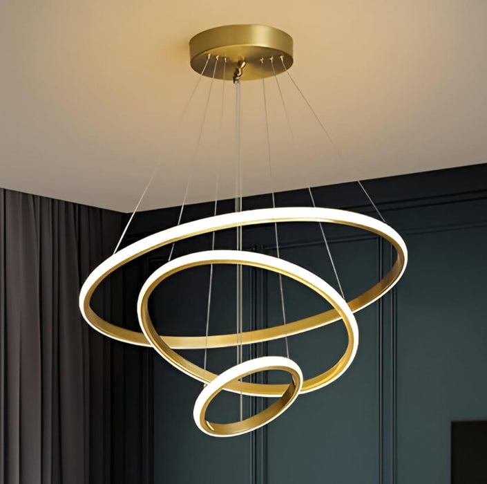 Three Ring Chandelier for Living Room Modern, Hall, (Warm White, Cold White, Natural White) (Gold)