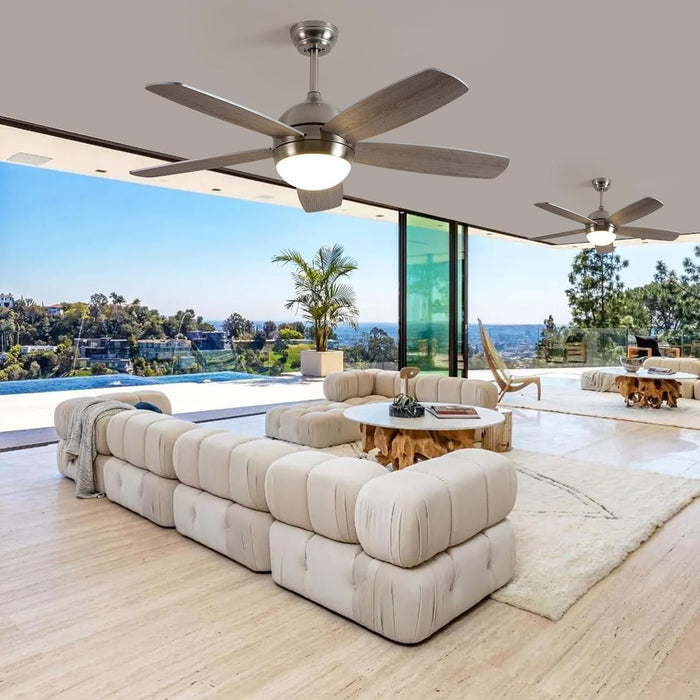 Nickel Ceiling Fan with Remote Control 52" Ceiling Fans with Lights Ceiling Fan for Patio Kitchen Bedroom