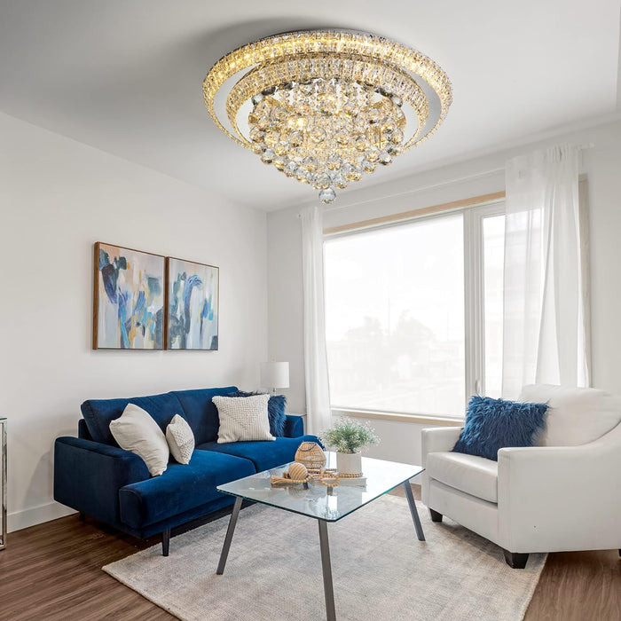 Elegant LED Crystal Raindrop Ceiling Light Flush Mount Chandelier Light Fixture for Living Room Kitchen Island