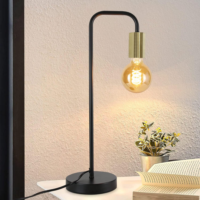 Black & Copper Metal Table Lamps With White Marble Base - With LED Filament Amber Tinted Light Bulbs In Warm White