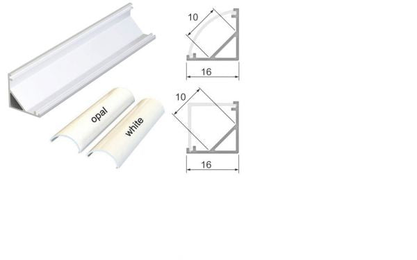 LED Extrusion with Frosted Cover - Corner A13 Profile Complete (3m)