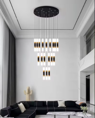 23+4 led lights Villa stairwell chandelier duplex apartment light luxury simple living room led long line chandelier