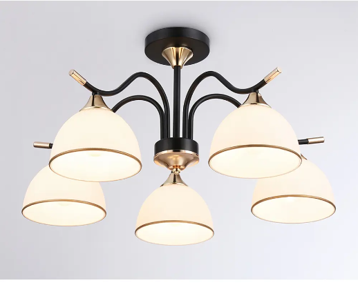 Glass Chandelier 5xE27 black gold metal