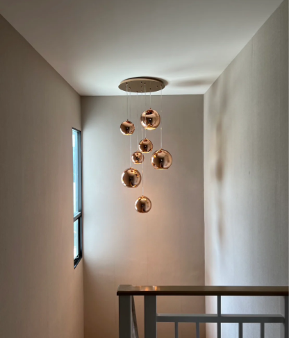 7 Balls Stairwell Chandelier Building Middle Floor Modern Minimalist Ceiling Lamp Creative Glass Chandelier Villa Living Room Long Chandelier