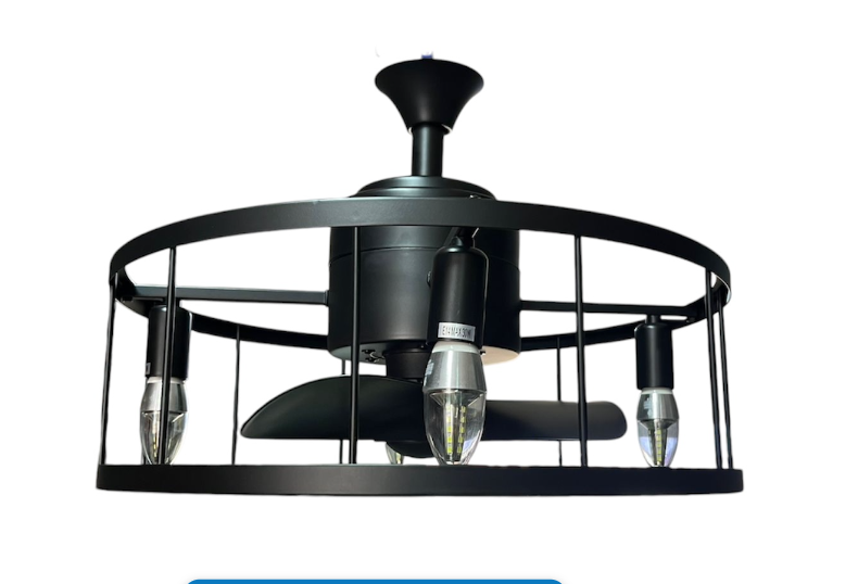 Industrial Metal Black Caged Ceiling Fan With Remote