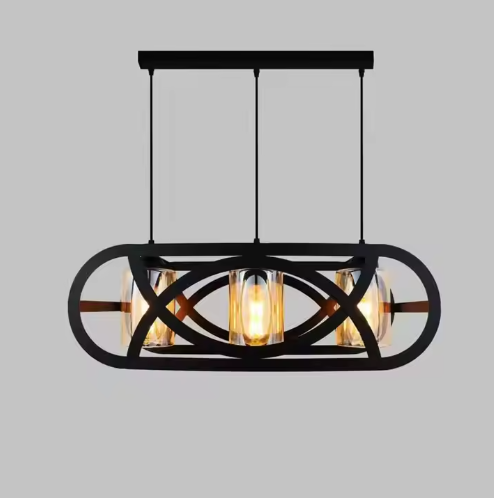 Modern Elegant Retro Vintage Chandelier Pendant Light Black Iron Glass Hanging Lamp Kitchen E27 Pendant Light