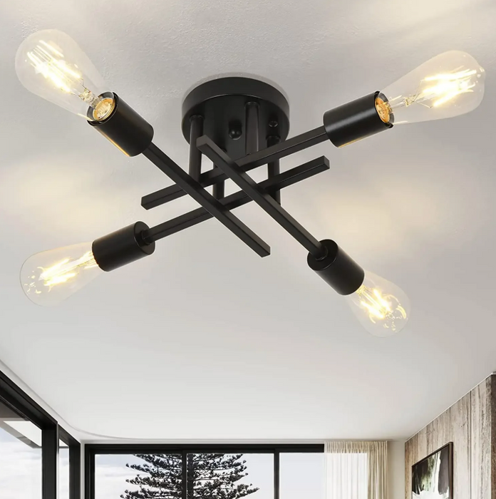 Industrial Ceili Modern Chandelier E27 Vintage Modern Chandelier Close to Ceiling Lighting Black Ceiling Light Fixture Sputnik