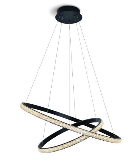 Black LED Modern Pendant Lamp Crystal Ring Double – Metal and Crystal LED Pendant – Black