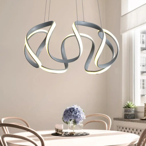 Modern Silver Chandelier with Wave Acrylic Shade - 3/5/6 Lights Dining Room Pendant Light (White/Warm Light)