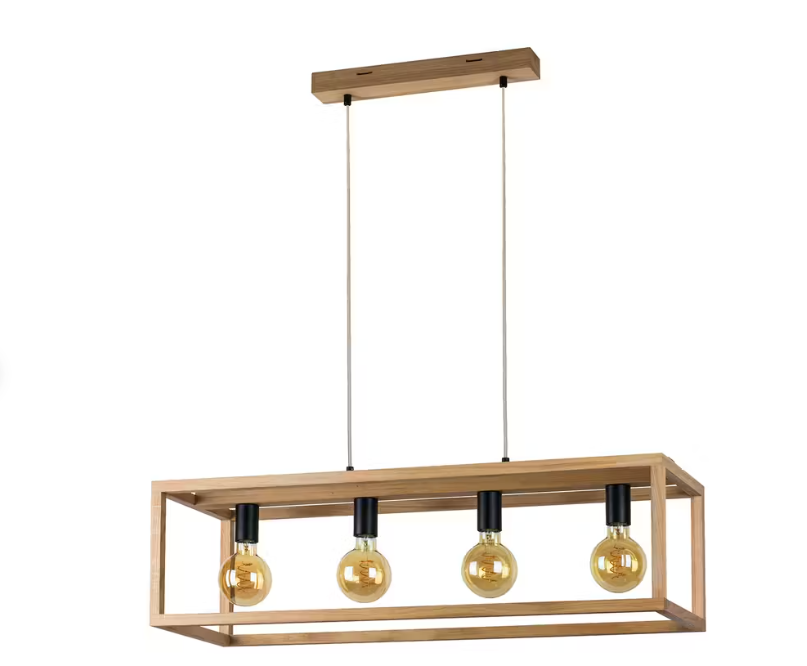 4-Bulb Ceiling Light Made of Wood in Natural, Modern Light in Scandinavian Design, 4 x E27 Sockets, with Light Effect on the Ceiling