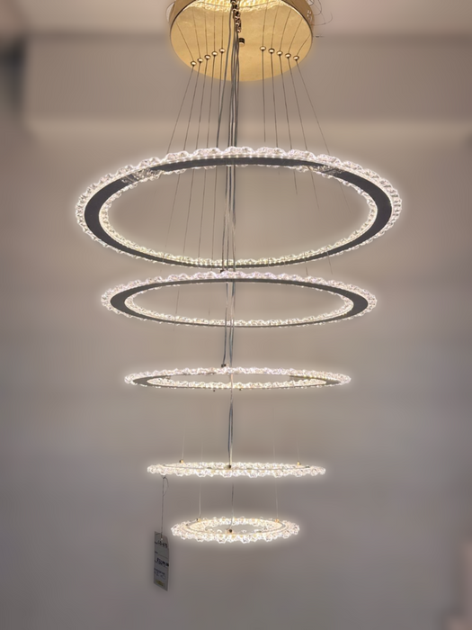 3-in-1 Smart Lighting 5Rings Chandeliers Modern Oval Rings Led Chandelier Hanging Lighting Luster Pendulum Ceiling Fixture Luminaire for Living Room