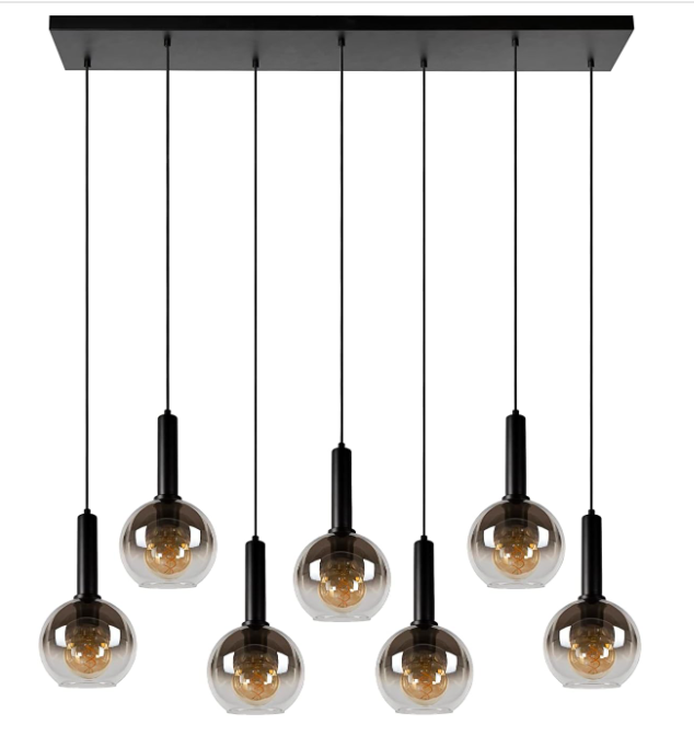 LED PENDANT LIGHTING FIXTURE Glass Pendant Light, E27 Bulb Base Hanging lamp - 7xE27 - Black