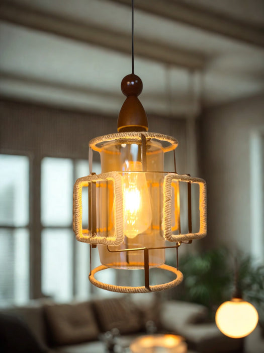 Vintage Cage Pendant Light 1xE27 Head Metal Ceiling Light with Wicker Black Linear Shade