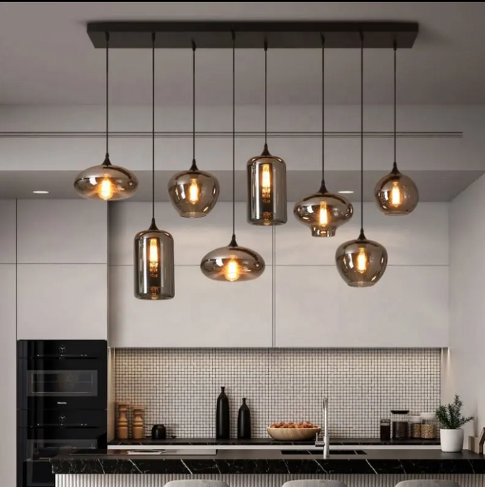 2025 Kitchen island smoke grey glass ball hanging lamp restaurant decorative nordic modern glass pendant light 8xE27