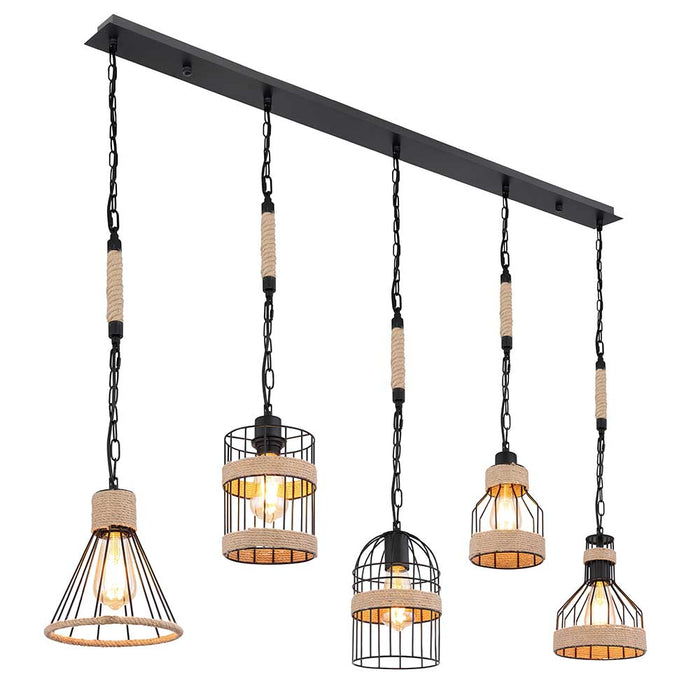 Hanging lamp cage hemp rope 5 hangers black