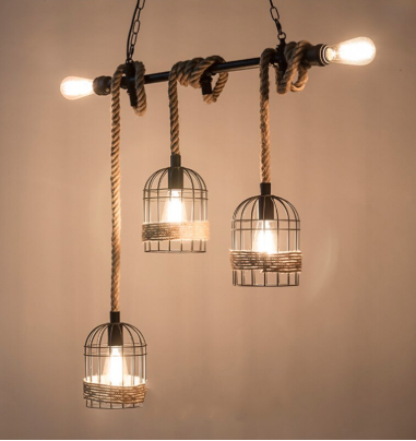 Loft industrial hemp rope pendant light
