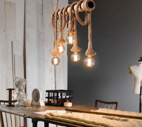 Retro Hemp Rope Chandelier Ceiling Lamp