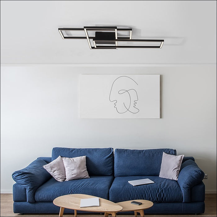 Modern LED Ceiling Lights, Black Dimmable Rectangular Chandelier 68W Flush Mount Ceiling Lamp with Remote 3 Squares Ceiling Light Fixtures for Living Dining Room Bedroom Kitchen