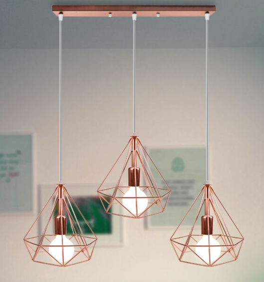 Rose Gold Row Of Three Pendant Vintage Diamond Geometric Shape