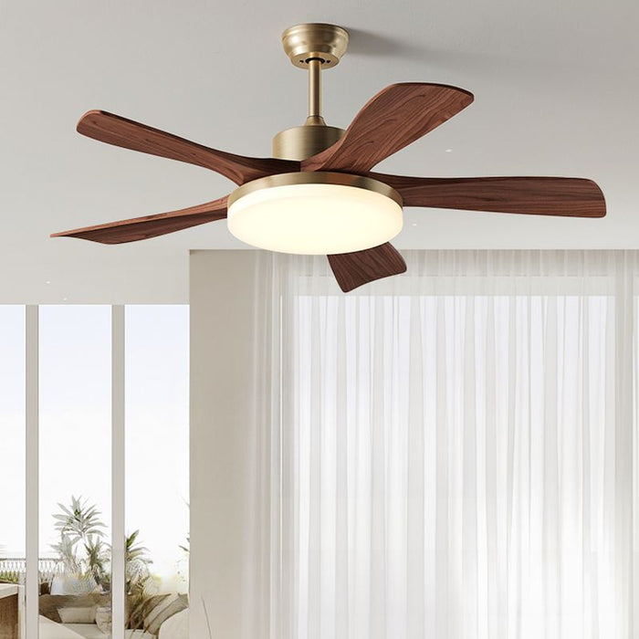 Walnut Color Blades, Standard Ceiling Fan with Light,  5 Blades, Adaptable Hanging Length, Pendant Rod, Third Gear Temperature, Residential Use, 220V-240V, 46"