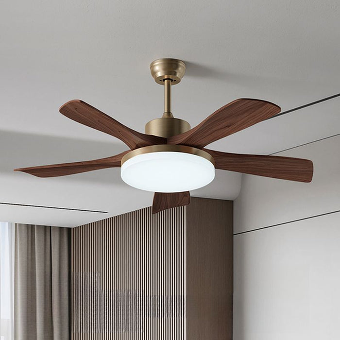 Walnut Color Blades, Standard Ceiling Fan with Light,  5 Blades, Adaptable Hanging Length, Pendant Rod, Third Gear Temperature, Residential Use, 220V-240V, 46"