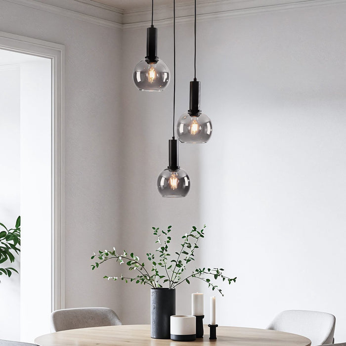 Hanging lamp 3xE27 SUPRA BLACK 3 monke galss bowl hanging pendant lamp