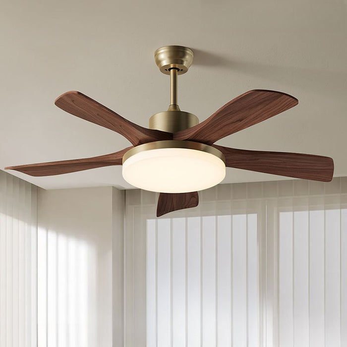 Walnut Color Blades, Standard Ceiling Fan with Light,  5 Blades, Adaptable Hanging Length, Pendant Rod, Third Gear Temperature, Residential Use, 220V-240V, 46"