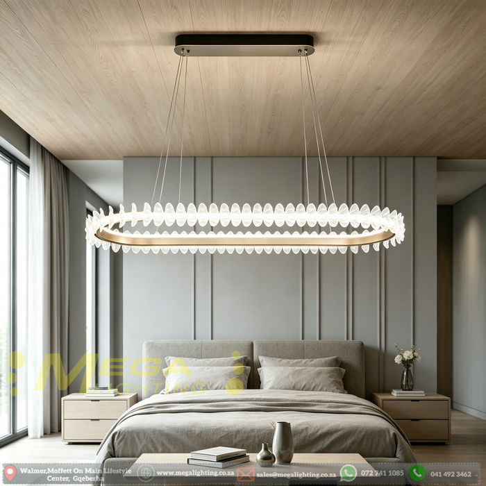 120cm oval crystal linear LED pendant light, ultra-thin luxury hanging lamp adjustable height 1-1.5m, 3 CCT 3000K 4000K 6500K gold and black frame ceiling light for dining room living area kitchen island, MEGA LIGHTING South Africa