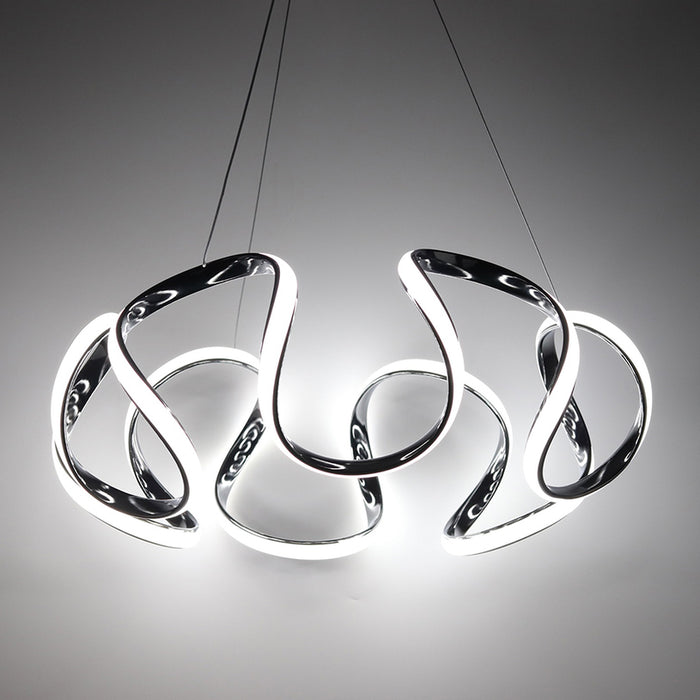 Modern Silver Chandelier with Wave Acrylic Shade - 3/5/6 Lights Dining Room Pendant Light (White/Warm Light)