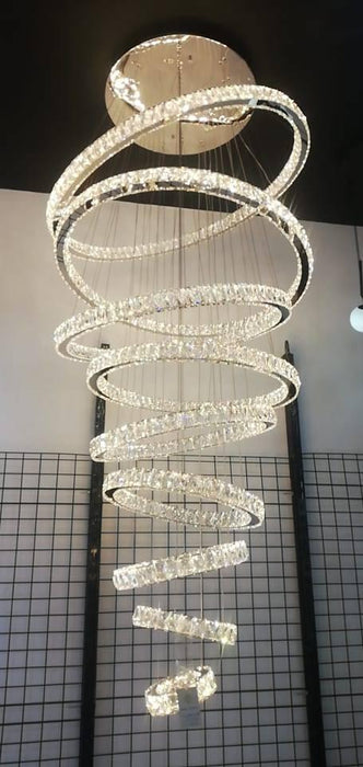 Staircase 9 Rings Crystal longest Round LED Chandelier Lamp