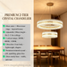 2-tier dual ring crystal LED chandelier with 60cm outer ring and 40cm inner ring, 100cm adjustable height 3-colour dimmable 3000K 4000K 6500K luxury hanging lamp for dining room living room villa lounge, MEGA LIGHTING South Africa