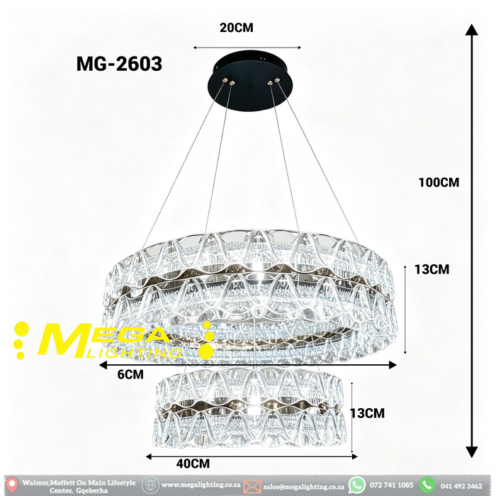 2-Tier Dual-Ring Crystal LED Chandelier 60cm+40cm, 3-colour switchable luxury crystal ring light MEGA LIGHTING South Africa