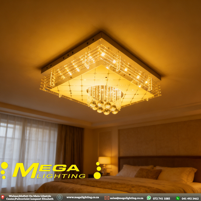 MEGA LIGHTING Modern Crystal Ceiling Light (600x400mm/800X600MM) with MP3 &amp; Blue LED Accent