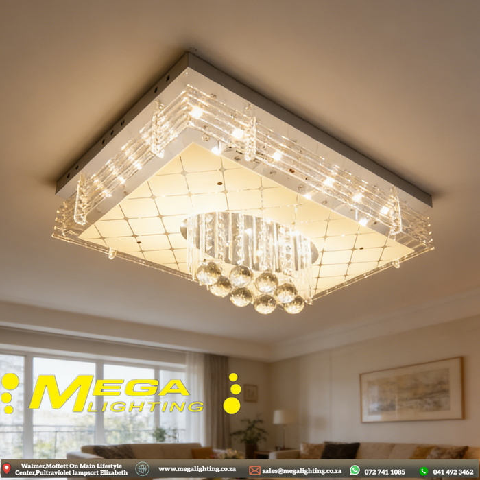 MEGA LIGHTING Modern Crystal Ceiling Light (600x400mm/800X600MM) with MP3 &amp; Blue LED Accent