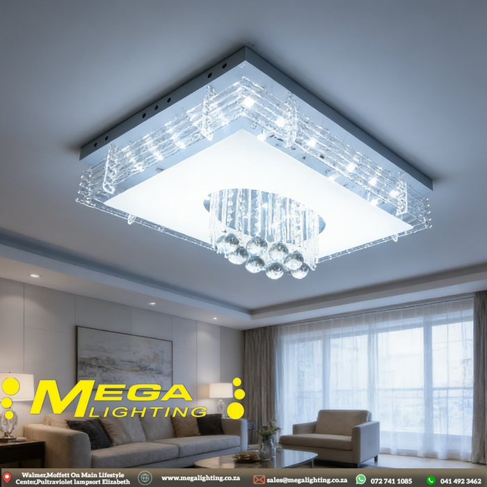 MEGA LIGHTING Modern Crystal Ceiling Light (600x400mm/800X600MM) with MP3 &amp; Blue LED Accent